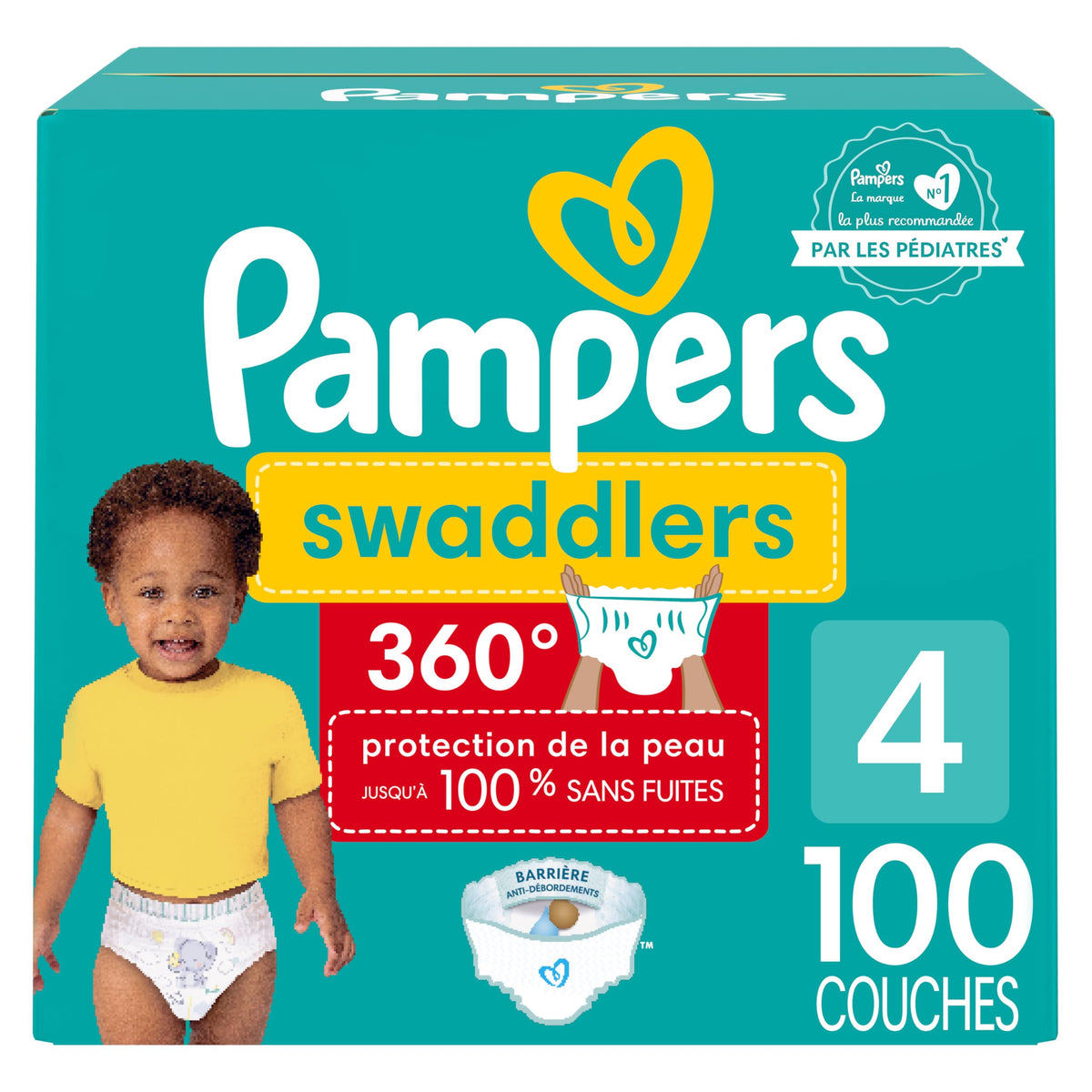 Pampers Diapers - Swaddlers 360 degrees - Size 4, 100 Count, up to 100% Leakproof Comfy Dry Fit, EZ Off Tabs Designed for Easy Changes, Pull On Diaper 🍁 All In One Marketplace Canada