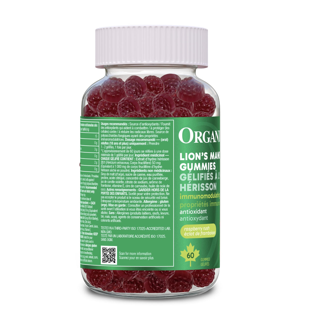 Organika Lion’s Mane Mushroom Gummies – 2000 mg Equivalent per Serving | Brain & Immune Support | Antioxidant Mushroom Supplement | Raspberry Flavour- 60 gummies 🍁 All In One Marketplace Canada