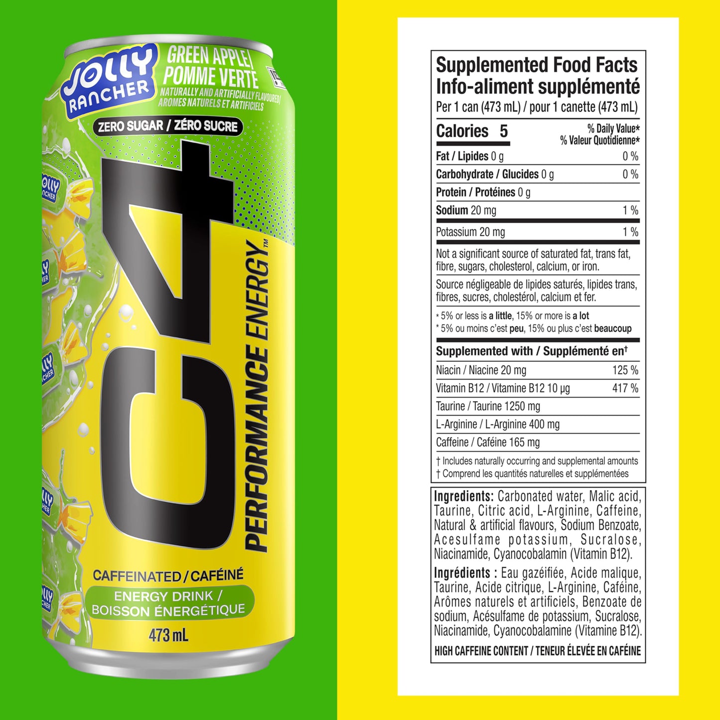 Cellucor C4 Performance Energy Drink, Jolly Rancher Green Apple, Carbonated Sugar Free Drink with no Artificial Colours or Dyes, 473mL, 12 count 🍁 All In One Marketplace Canada