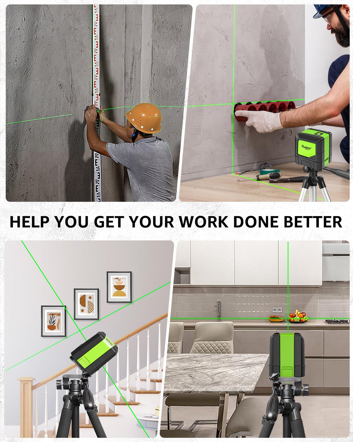 Huepar Laser Level Self Leveling, Classical Cross Line Indoor DIY Use Green Lines, 100Ft Visibility Horizontal and Vertical Line Level, 360° Magnetic Pivoting Base 9011G 🍁 All In One Marketplace Canada
