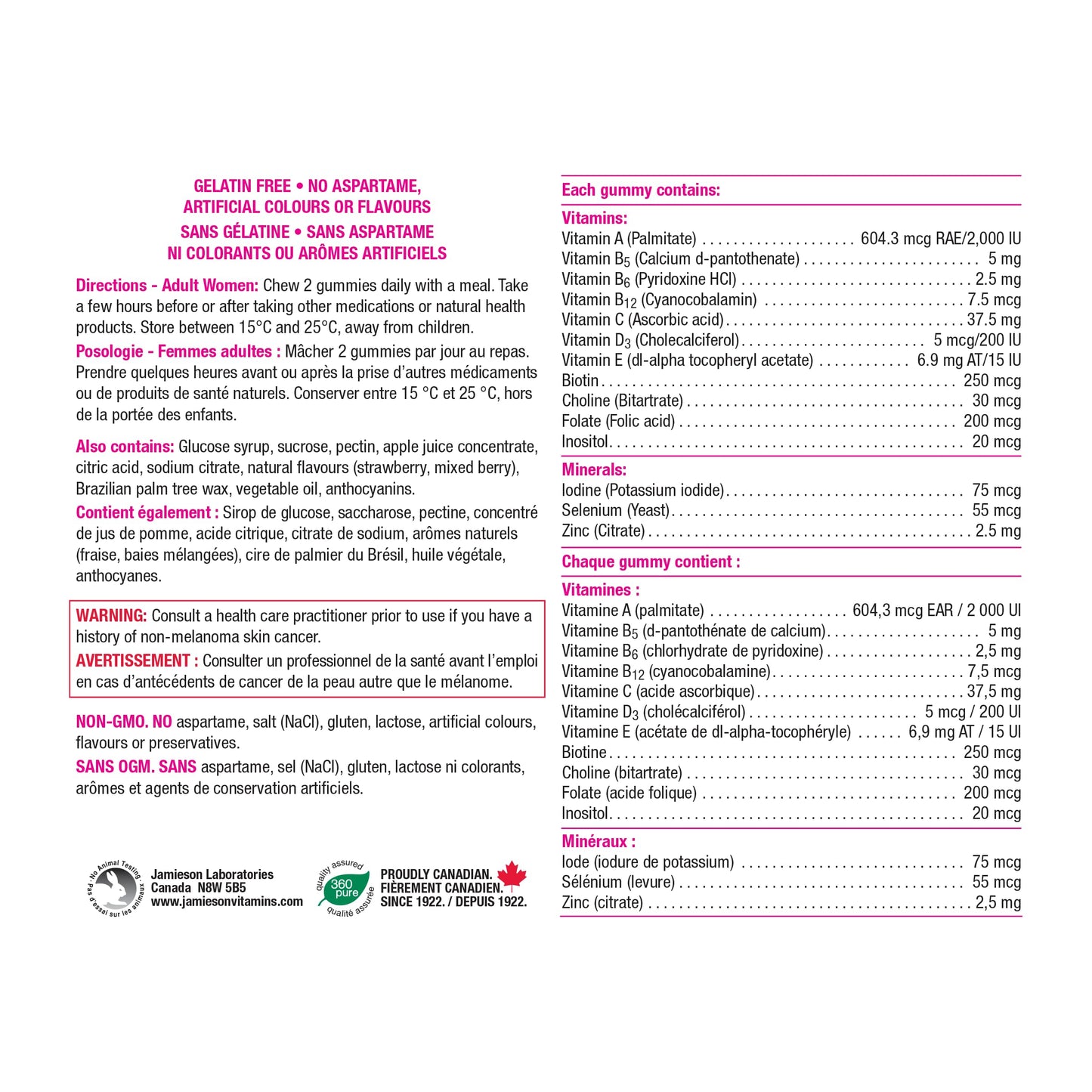 Jamieson Multivitamin Gummies for Women, 130 Gummies Mixed Berry Flavour. Supports Bone Health, Immunity, Energy, Hair, Skin Nails. With Biotin and Vitamin B12, Vegetarian, Non-GMO 🍁 All In One Marketplace Canada