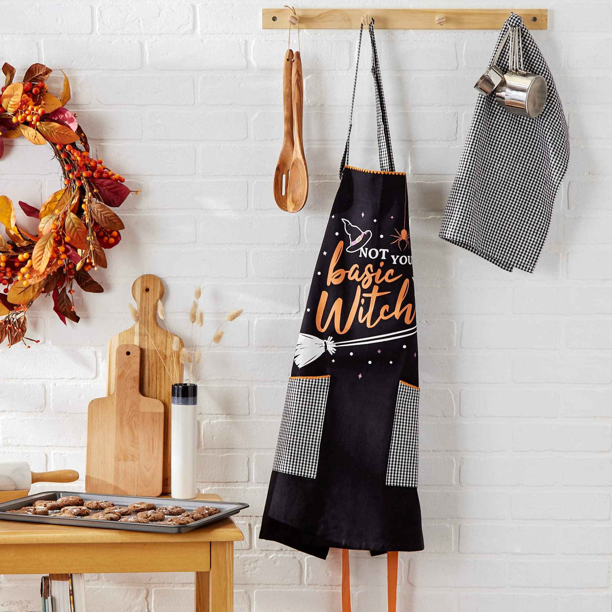 DII Happy Halloween Collection Goth Style Spooky Kitchen Apron, One Size, Basic Witch