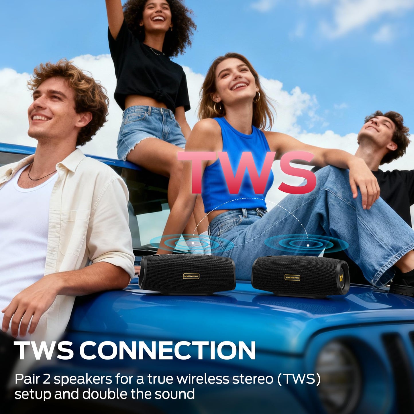 Monster S380 Bluetooth Speaker, Portable Speaker with 40W Stereo Sound, Bluetooth 6.0, 20H Playtime, IPX6 Waterproof, TWS Pairing, Support AUX/TF Card, Wireless Speaker for Party, Travel, Outdoor 🍁 All In One Marketplace Canada