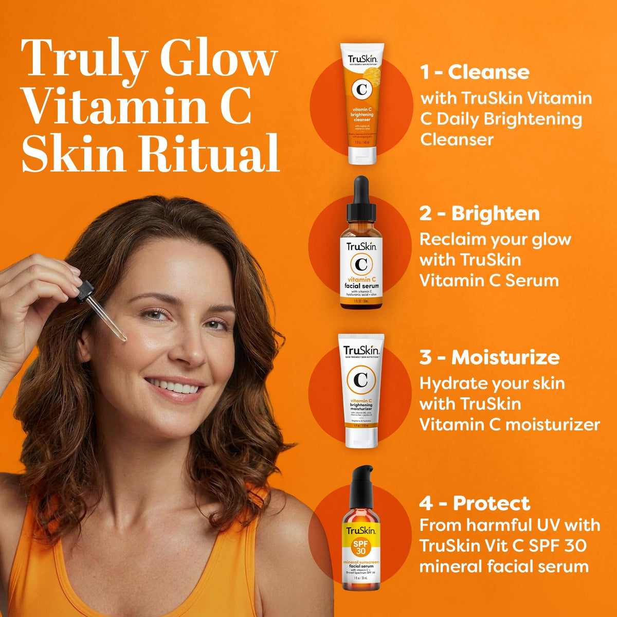 TruSkin Vitamin C Serum For Face – Anti Aging Formula with Vitamin C, Hyaluronic Acid, Vitamin E – Brightening Serum – Improve Appearance of Dark Spots, Tone, Fine Lines & Wrinkles, 1 Fl Oz 🍁 All In One Marketplace Canada