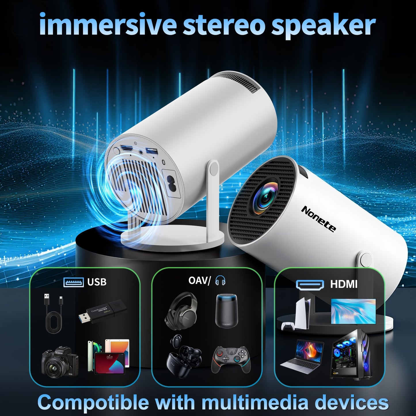 [2026 Upgraded] Mini Projector Support 4K 1080P FHD Auto Keystone 270° Rotatable with WiFi 6 and Bluetooth 5.2 Projector Portable Compatibile with HDMI/TV Stick/Memory Stick/Laptop,White 🍁 All In One Marketplace Canada