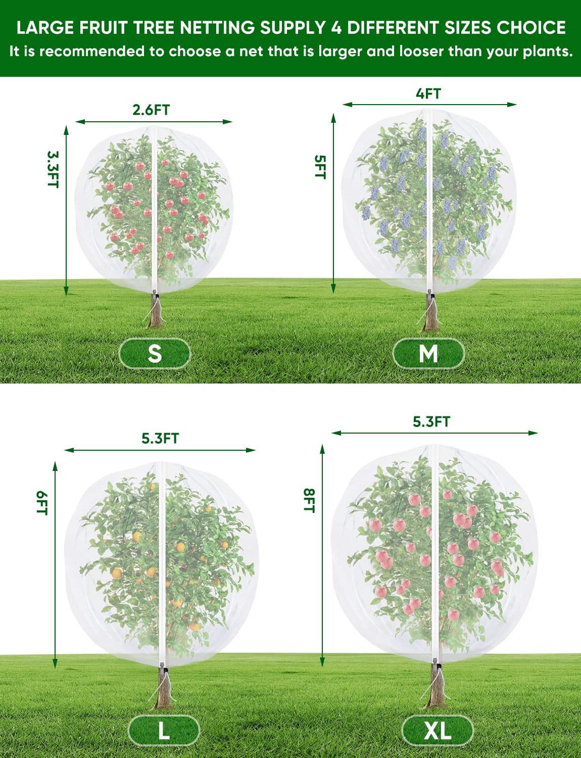 4Pack Garden Fruit Tree Netting for Cicadas with Zipper 150 x 120cm Garden Bird Mesh Netting for Blueberry Bushes with Drawstring,Insect Plant Protection Mesh Net Bags for Tomato,Cicada,Animals 🍁 All In One Marketplace Canada