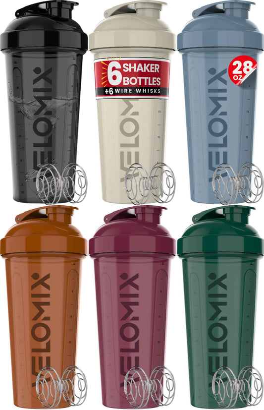 -6 PACK- Shaker Cups for Protein Shakes 28 oz - 6x Wire Whisk | Leak Proof Protein Shaker Bottle for Protein Shakes, Shaker Bottle Pack for Pre & Post Workout, Shaker Cup, Shaker Bottle(Multicolor)