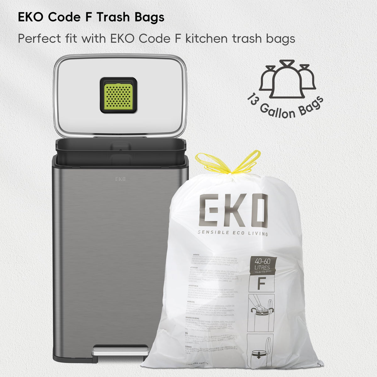 EKO Madison Gunmetal Steel 50 Liter/13.2 Gallon Step Trash Can with Inner Liner - Fingerprint Resistant Finish 🍁 All In One Marketplace Canada