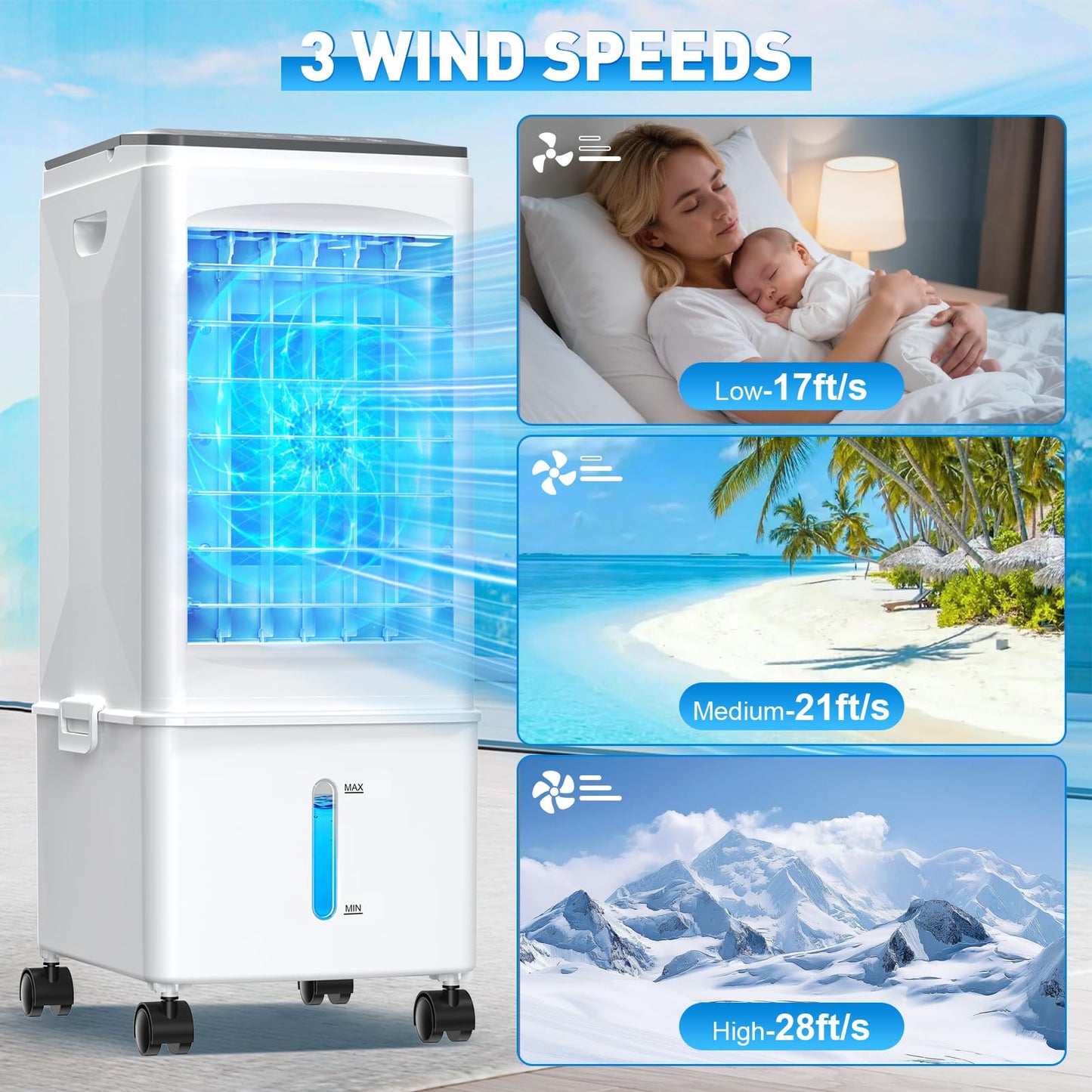 Portable Air Conditioner, 9.5L Portable AC Unit, 24H Fast Cooling, 3 Speeds Cooling Fan, Quiet Air Conditioner Portable w/7H Timer & Remote, Evaporative Air Cooler for Bedroom Home Office 🍁 All In One Marketplace Canada