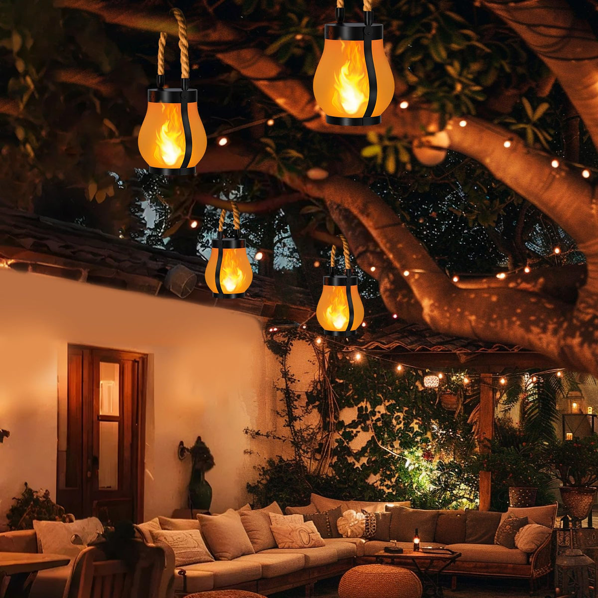 Hompavo Gen2 Solar Lanterns Outdoor with Ultra-Real Flame, Dual Charging (USB/Solar) & 2 Mode - Waterproof Decorative Hanging/Table Lights for Yard Patio Garden Birthday Mothers Day Gifts for Women, 2 🍁 All In One Marketplace Canada