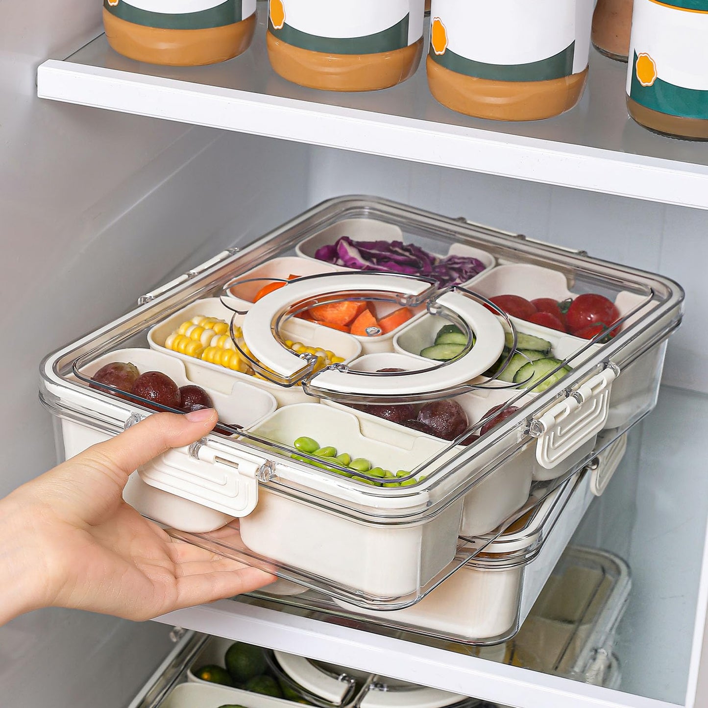 Snackle Box Container with Lid & Handle, Airtight Divided Snack Organizer, Portable Charcuterie Board for Travel, Road Trips, Picnic, Fruits, Veggies, Candy & Nuts 🍁 All In One Marketplace Canada