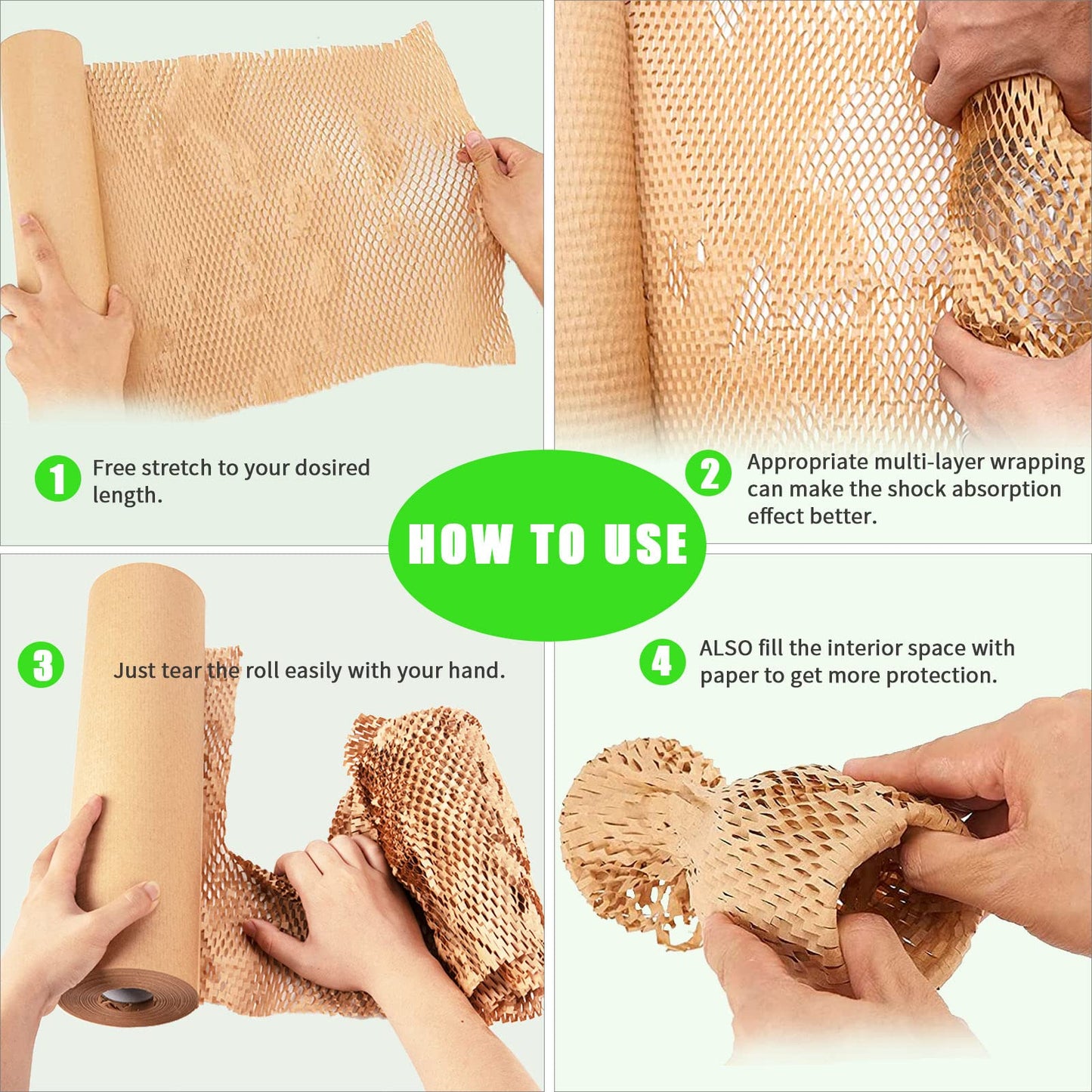 Honeycomb Packing Paper, MINHAO 15"x230' Eco Friendly Packing Paper for Moving Recyclable Honeycomb Paper Moving Supplies Bubble Wrapping Protective Roll, With 36 Fragile Sticker Labels 🍁 All In One Marketplace Canada