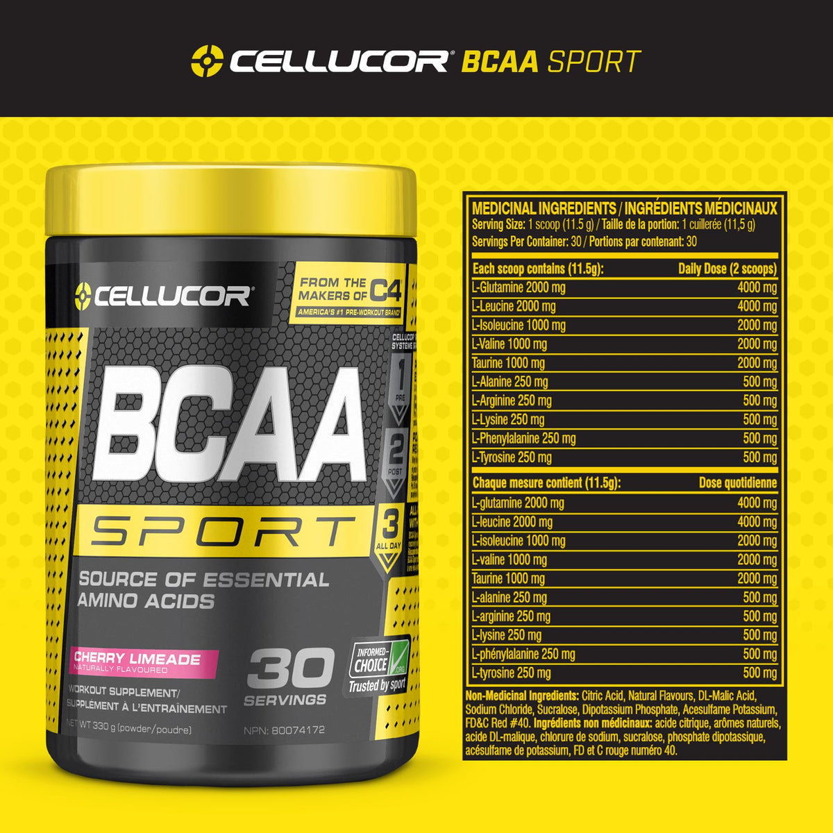 Cellucor BCAA Sport Recovery Powder - Post & Intra Workout Energy Supplement - Cherry Limeade, 30 Servings 🍁 All In One Marketplace Canada