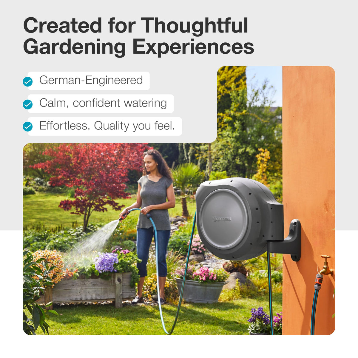 GARDENA 20505-80, 100 Foot Wall Mounted Retractable Reel with Hose Guide, Automatic retraction for Easy Watering,1/2" Hose. 🍁 All In One Marketplace Canada