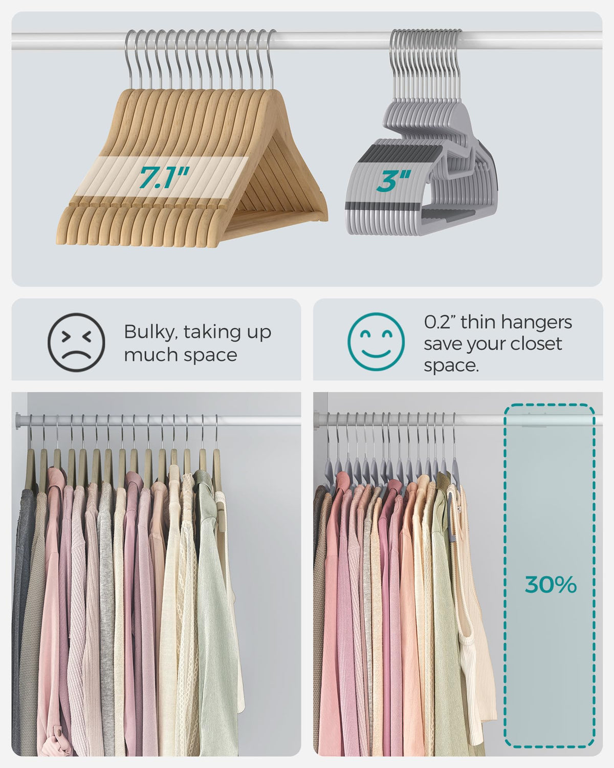 SONGMICS 50 Pack Coat Hangers, Heavy-Duty Plastic Suit Hangers, S-Shaped Opening, Non-Slip, Space-Saving, 360º Swivel Hook, 16.3 Inches Long, Light Gray and Dark Gray UCRP41G-50 🍁 All In One Marketplace Canada