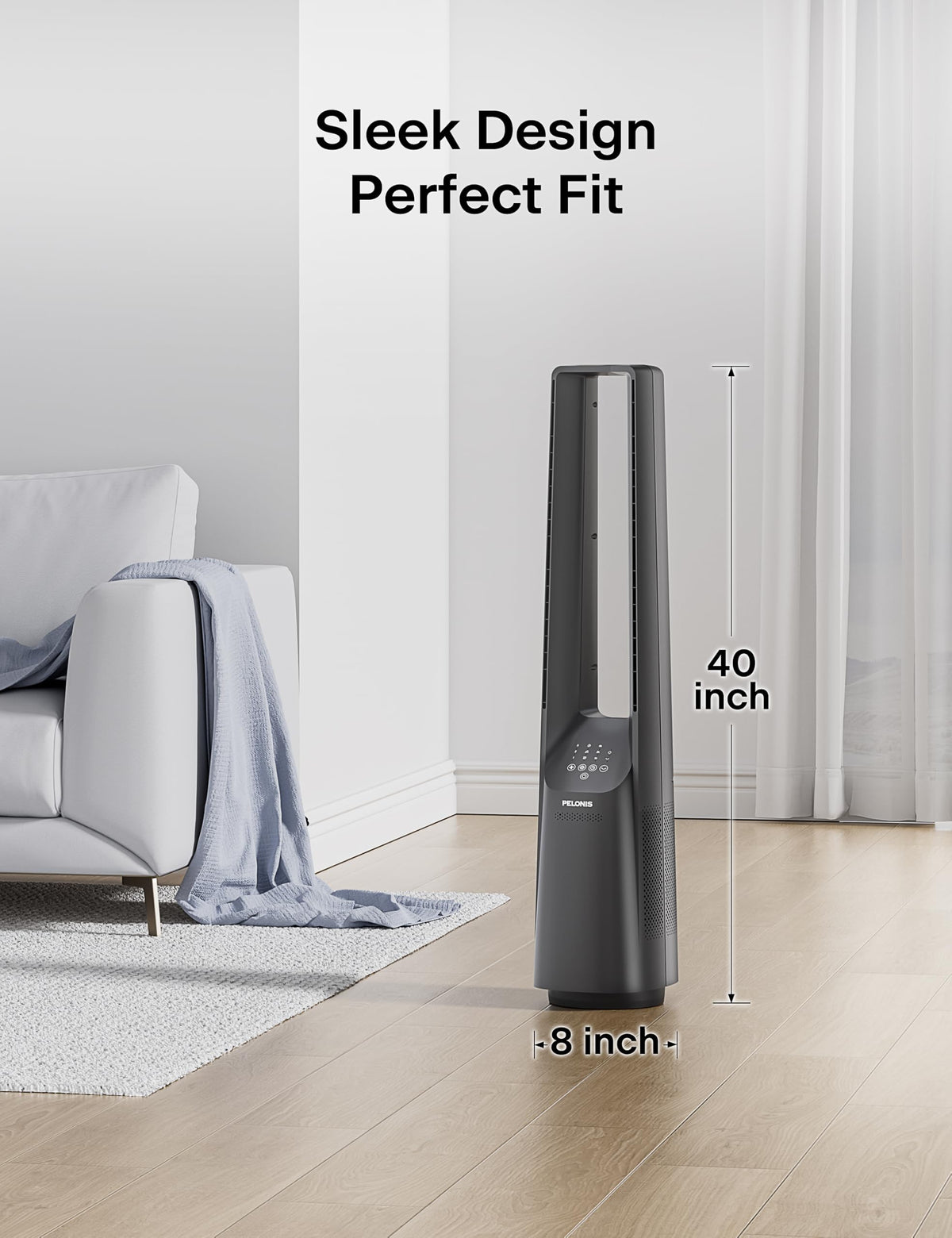 PELONIS 40" Bladeless Tower Fan - Ultra Quiet (20 dB) DC Motor, 6 Speeds, 4 Modes, Remote Control, 7H Timer, 90° Oscillation, Safe for Kids & Pets, Ideal for Bedroom, Home, Office 🍁 All In One Marketplace Canada