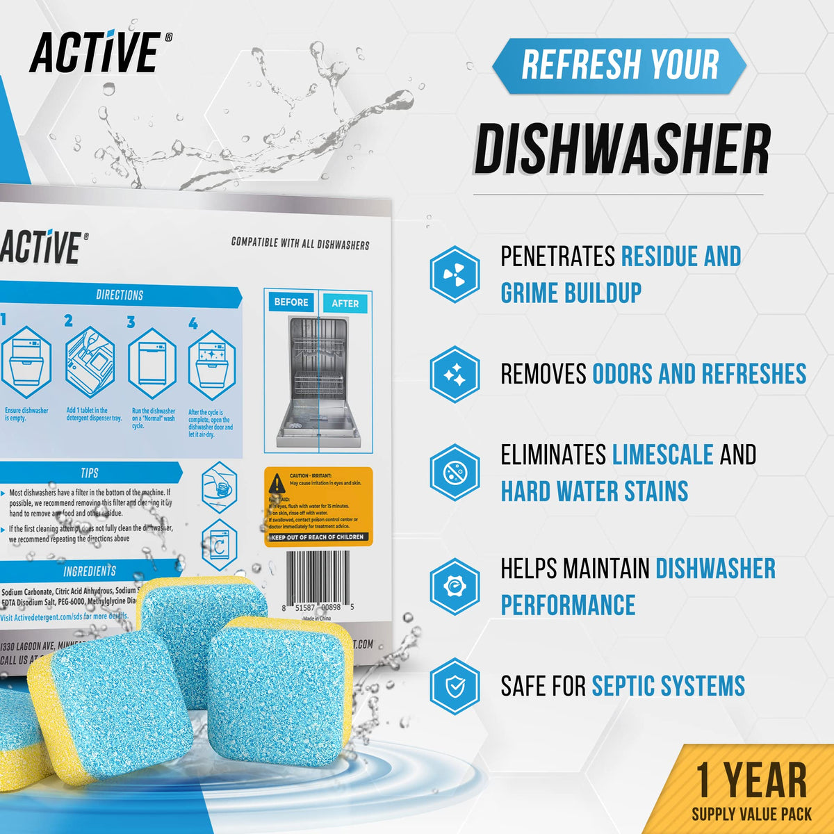 Dishwasher Cleaner And Deodorizer Tablets - 24 Pack Deep Cleaning Descaler Pods Formulated To Clean Dish Washer Machine, Natural Limescale Remover, Hard Water, Calcium, Odor - 12 Month Supply 🍁 All In One Marketplace Canada