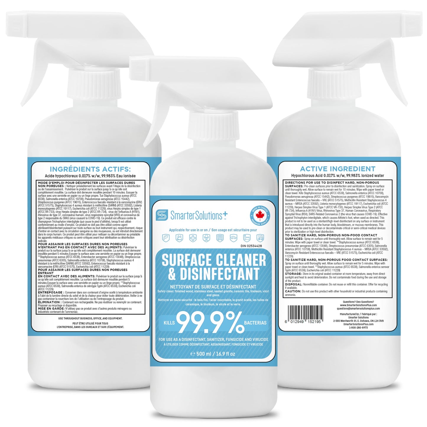 Hypochlorous Acid Spray Cleaning Solution, Made in Canada, Hospital Grade Disinfectant Spray, All-Purpose Sanitizer & Deodorizer, Eliminate Viruses Including Norovirus (2 Pack - 2 x 500ml) 🍁 All In One Marketplace Canada