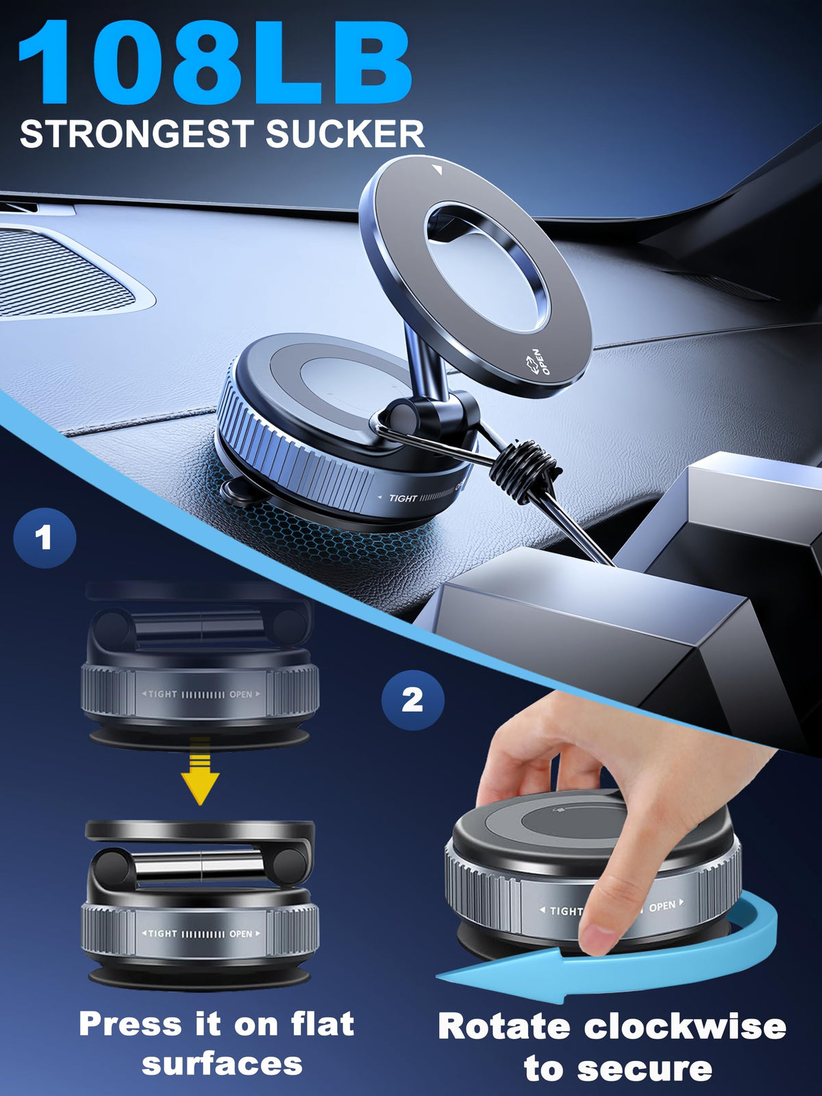 snanlen Upgraded 360° Nano Gel Vacuum Magnetic Phone Holder, Car Phone Holder for Magsafe[108+LBS Strongest Suction & 3000gf Strongest Magnetic], Suction Cup Phone Mount for Car/for iPhone 17 Pro Max 🍁 All In One Marketplace Canada