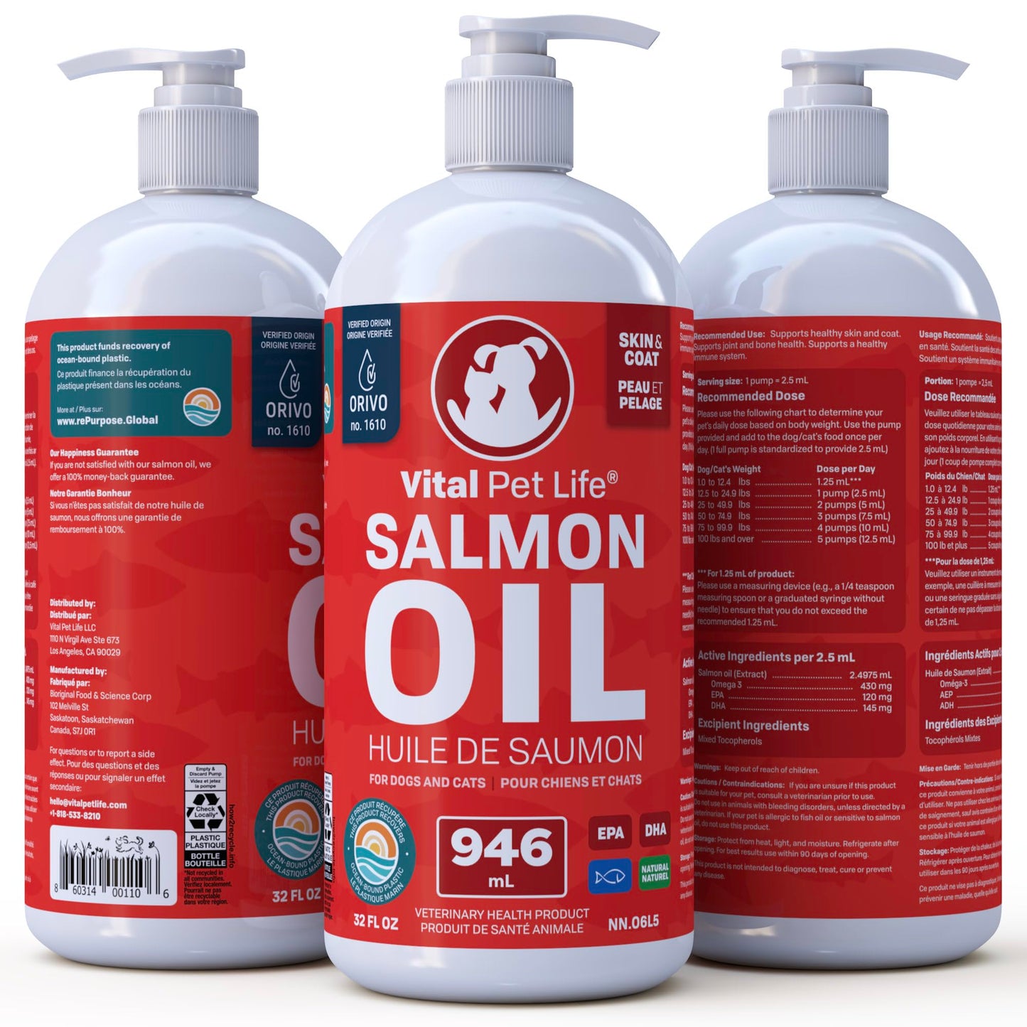 Salmon Oil for Dogs 946 mL - Healthy Skin & Coat, Fish Oil, Omega 3 EPA DHA, Liquid Food Supplement for Pets, All Natural, Supports Joint & Bone Health, Natural Allergy & Inflammation Defense 🍁 All In One Marketplace Canada