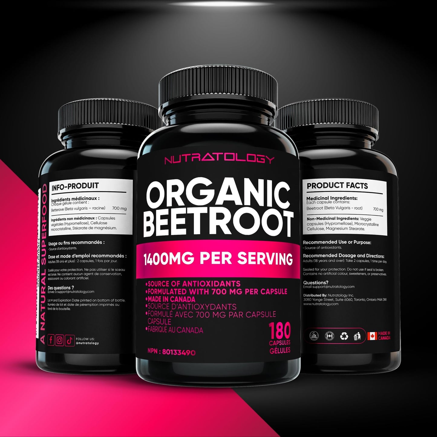 Nutratology® Organic Beetroot Capsules | 1400mg per Daily Serving | 180 Capsules | Canadian Made | Source of Antioxidants | Organic Beet Root Powder 🍁 All In One Marketplace Canada