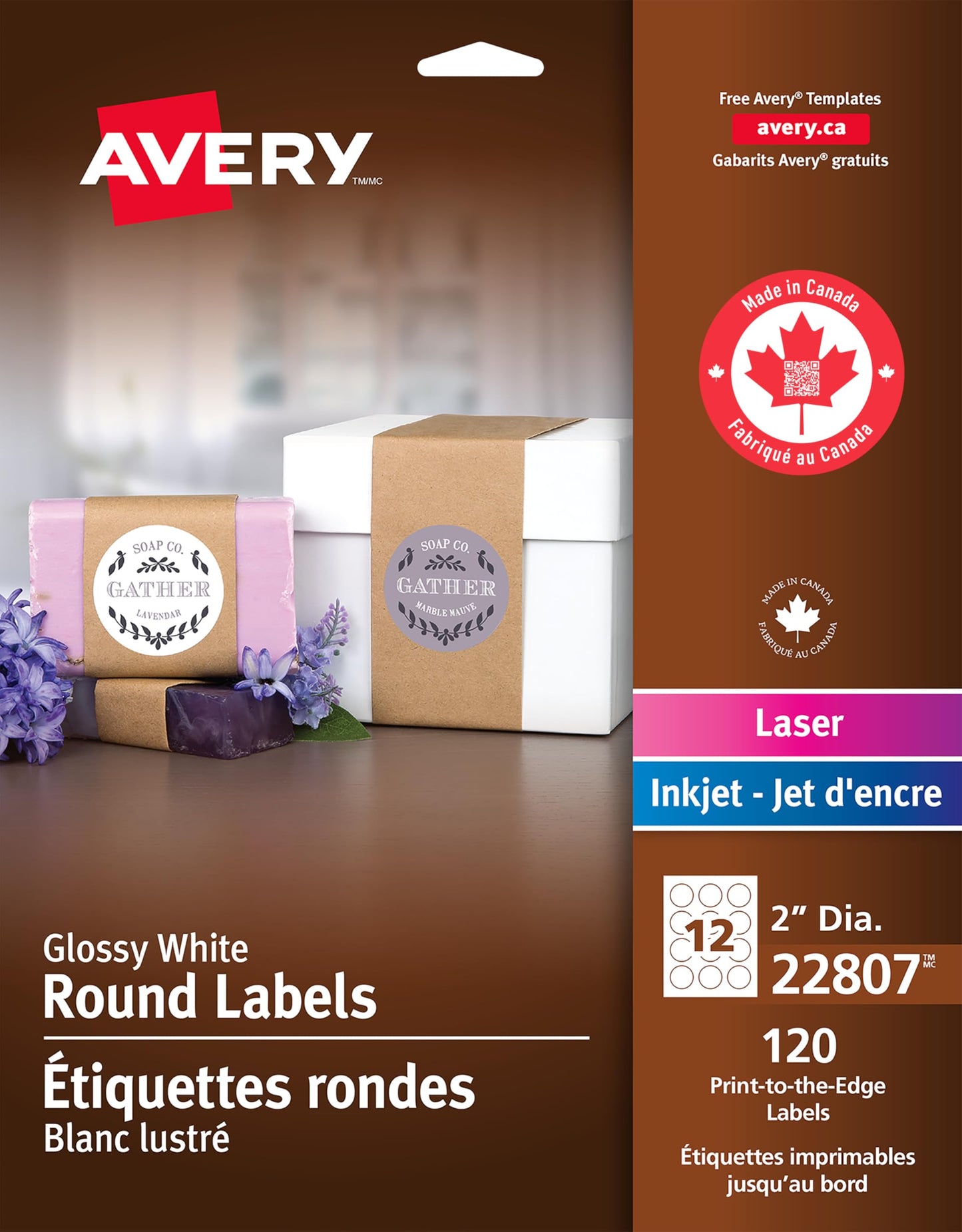 Avery 2" Inch Round Labels, Glossy White, Permanent, 120 Labels, Inkjet/Laser (22807) Made in Canada 🍁 All In One Marketplace Canada