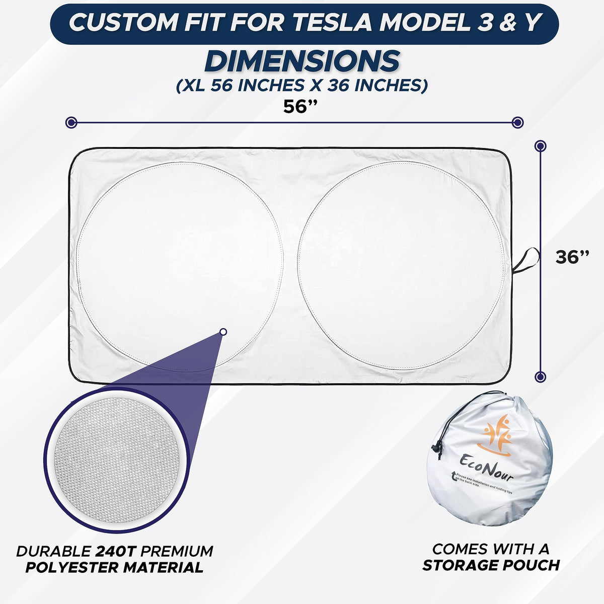 EcoNour Tesla Windshield Sunshade | 240T Polyester Shield for Model 3/Y | Superior UV & Heat Protection 🍁 All In One Marketplace Canada