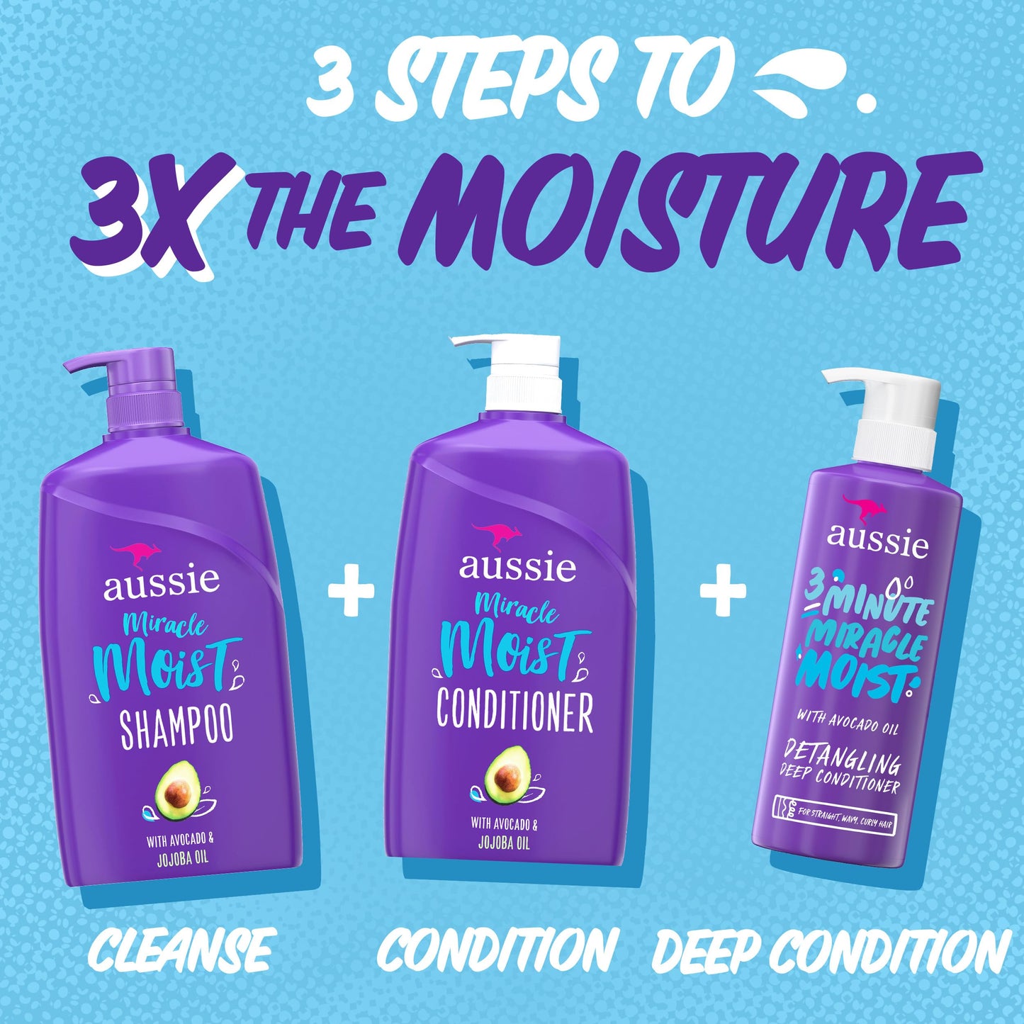 Aussie Miracle Moist Shampoo 778 mL, Miracle Moist Conditioner 778 mL, 3 Minute Miracle Deep Conditioner Hair Treatment 475 mL, Infused with Avocado & Australian Jojoba Oil, 2.03 L Total 🍁 All In One Marketplace Canada