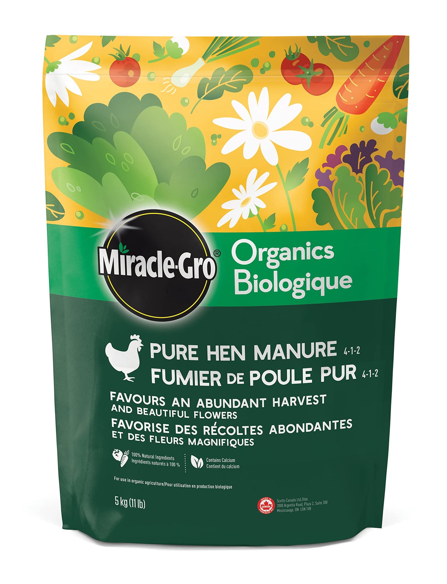 Miracle-Gro Organics Pure Hen Manure Fertilizer 3-1-2, 5kg | ECOCERT Organic All-Purpose Granules for Flowers, Veggies, Trees & Shrubs | Slow Release, Boosts Growth 🍁 All In One Marketplace Canada