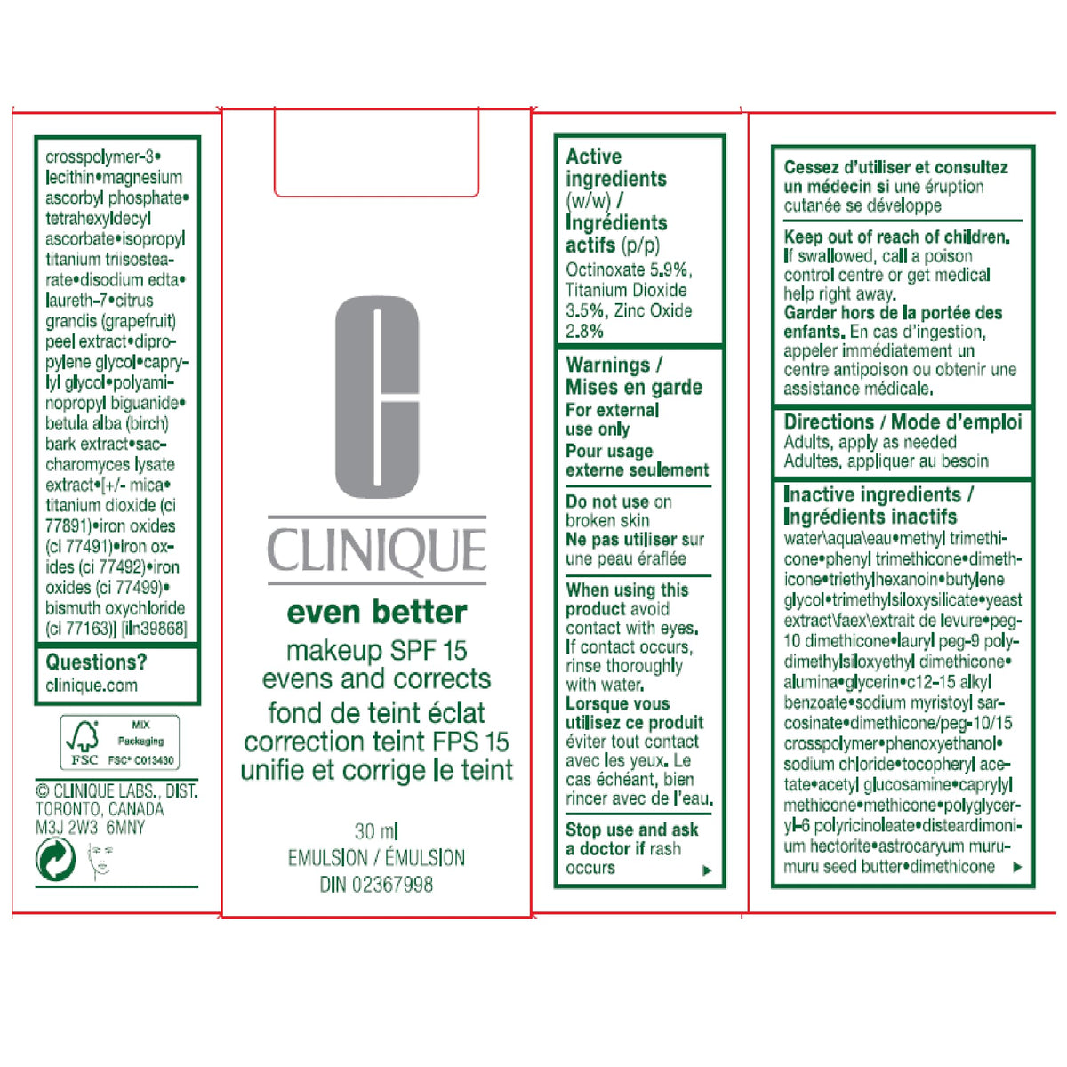 Clinique Even Better Makeup Medium Coverage Foundation Broad Spectrum SPF 15 | Evens Skin Tone + Reduces Dark Spots, Cream Chamois 🍁 All In One Marketplace Canada