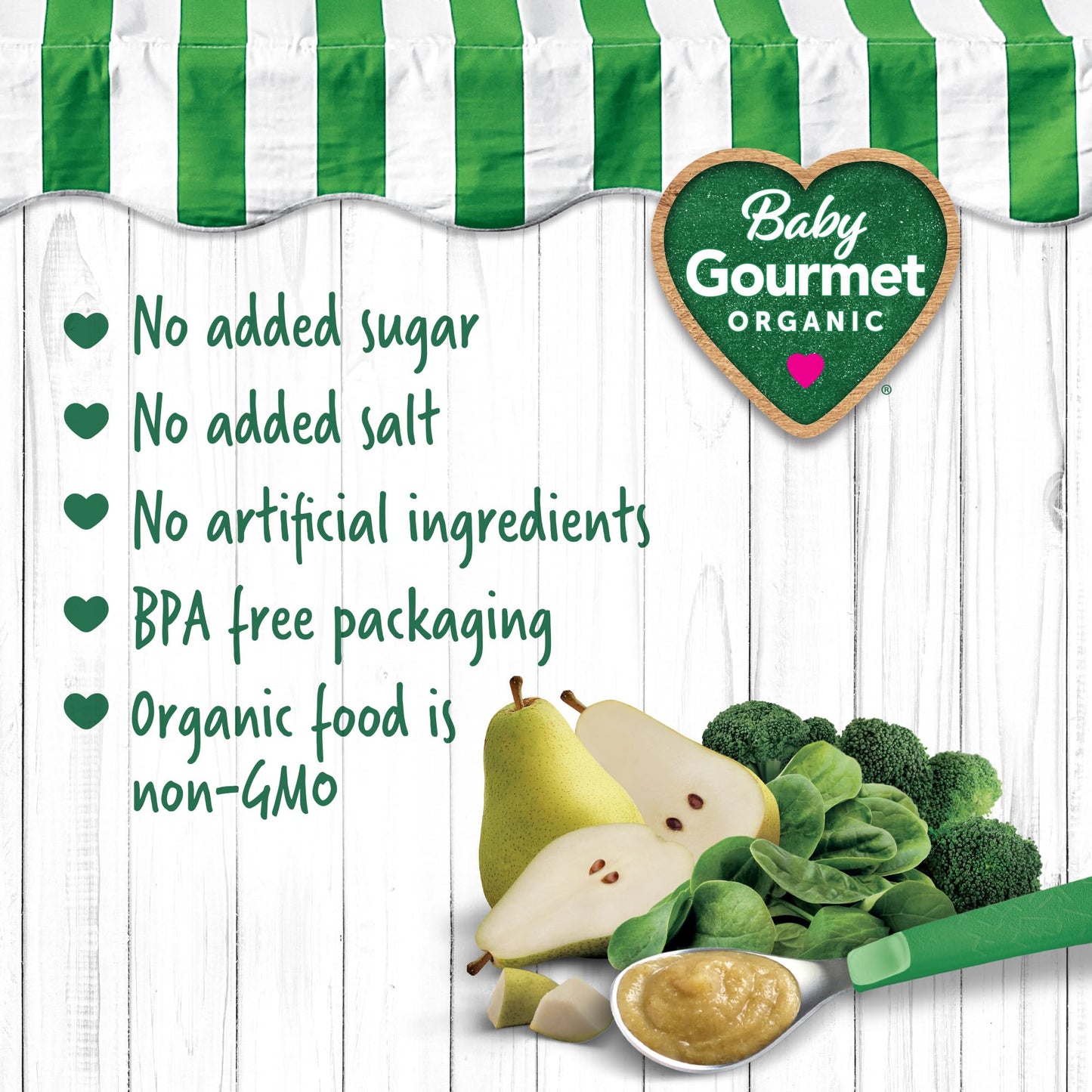 Baby Gourmet Juicy Pear & Garden Greens Purée, 12 × 128 mL Pouches | 6 Months+ | Organic Baby Food | No Added Sugar or Salt | Made in Canada 🍁 All In One Marketplace Canada