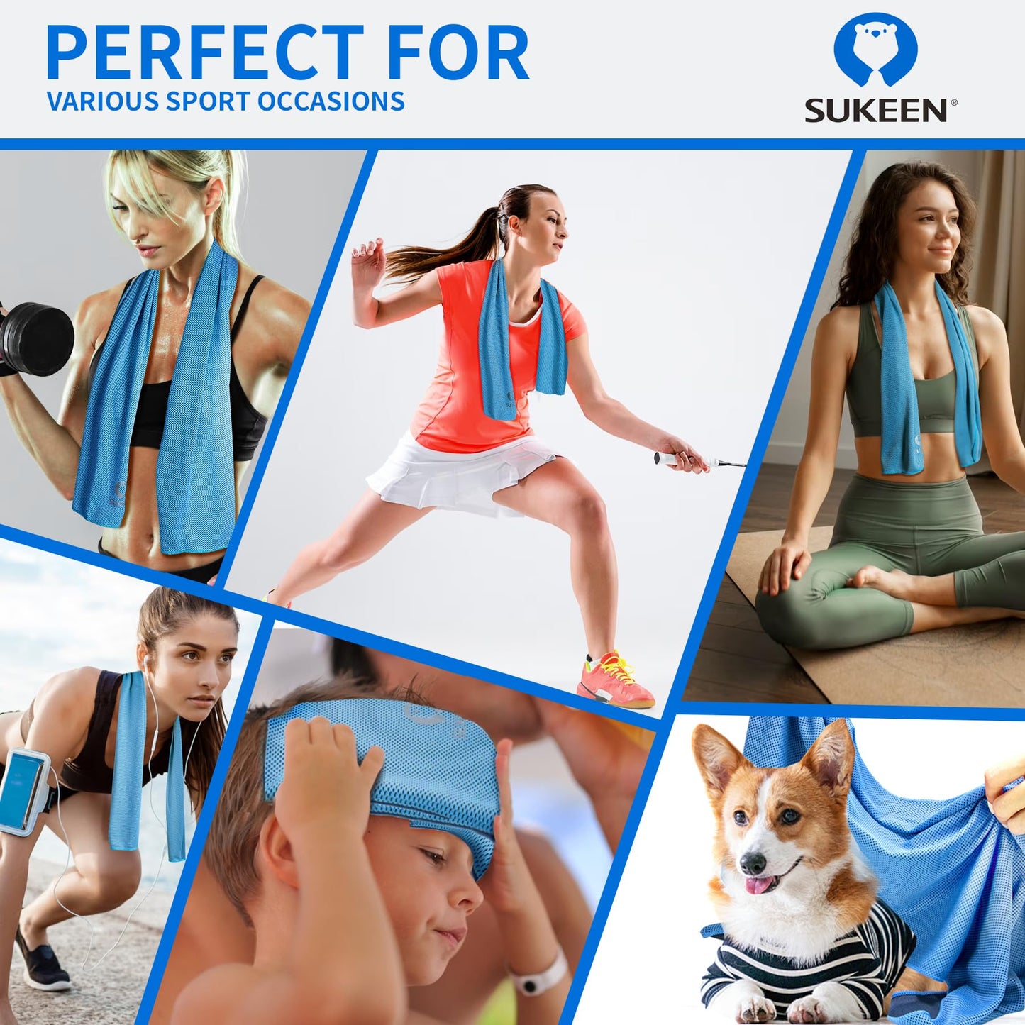 Sukeen [4 Pack] Cooling Towel (40"x12"), Ice Towel, Soft Breathable Chilly Towel, Microfiber Towel for Yoga, Sport, Running, Gym, Workout,Camping, Fitness, Workout & More Activities 🍁 All In One Marketplace Canada