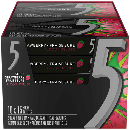 5 Gum Strawberry-Flood Flavoured Sugar Free Chewing Gum, 15 Sticks, 10 Packs 🍁 All In One Marketplace Canada