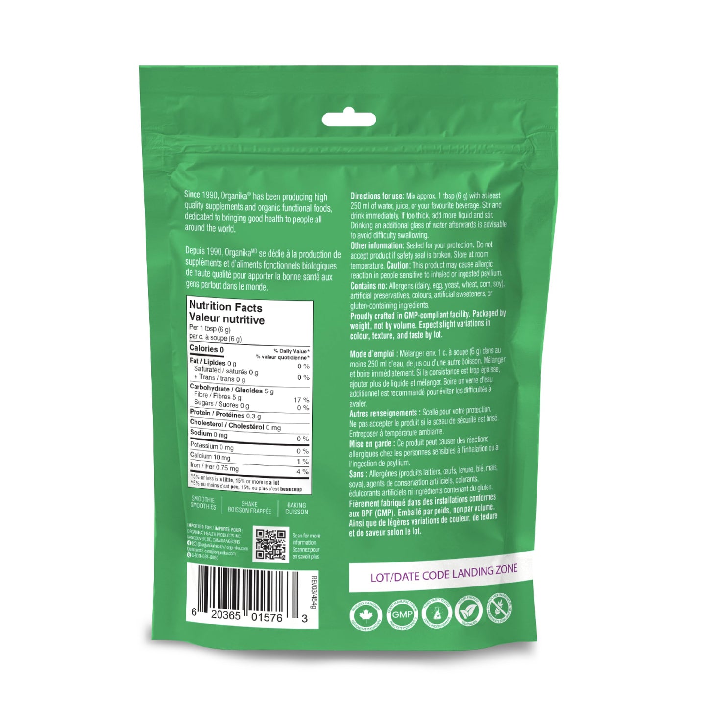 Organika Psyllium Seed Husk Whole- Excellent Source of Fibre, Aids in Digestion and Constipation- 454 G 🍁 All In One Marketplace Canada