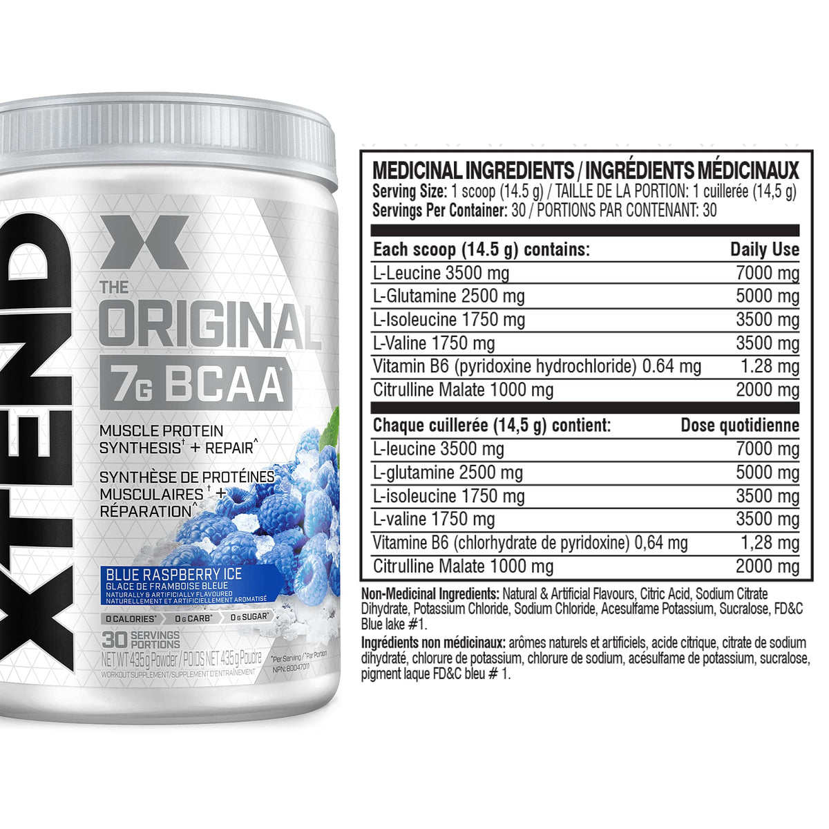 Scivation XTEND Original BCAA Powder | Sugar Free Post Workout Muscle Recovery Drink with Amino Acids | 7g BCAAs for Men & Women | 30 Servings, Blue Raspberry Ice 🍁 All In One Marketplace Canada