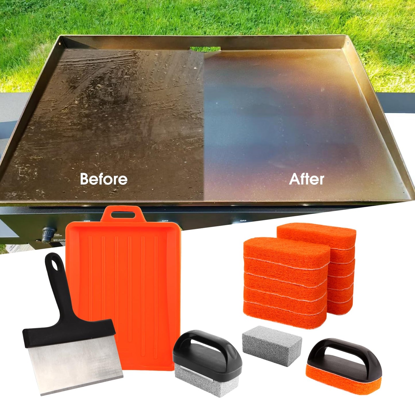 Upgraded Griddle Cleaning Kit for Blackstone 18 Pieces Flat Top Grill Accessories Cleaner Tool Set with Scraper, Heat-Resistant Silicone Spatula Mat with Hanger, Grill Brick, Scouring Pads 🍁 All In One Marketplace Canada