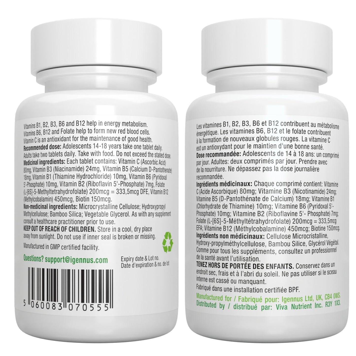 Igennus Super B-Complex - High Strength Methylated B Vitamins, Clean Label, 60 Tablets 🍁 All In One Marketplace Canada