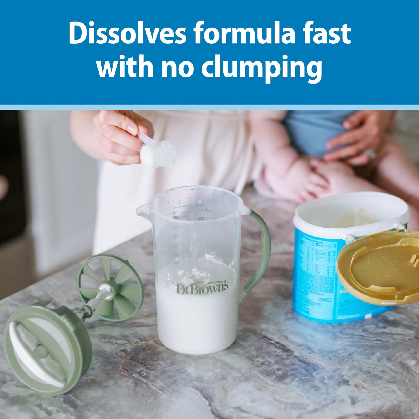 Dr. Brown's Baby Formula Mixing Pitcher with Adjustable Stopper, Locking Lid, & No Drip Spout, 32oz, BPA Free, Blue 🍁 All In One Marketplace Canada