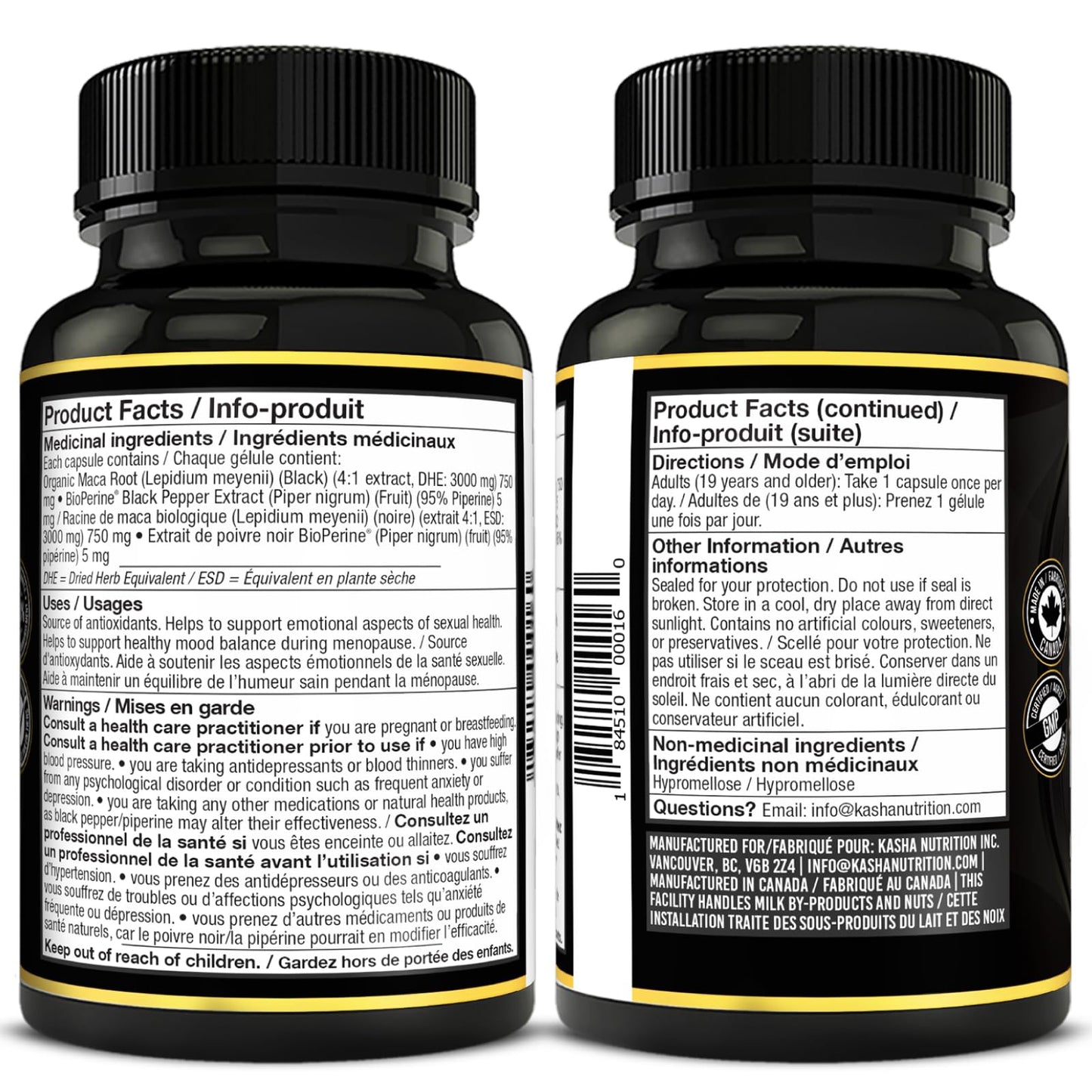 Organic Black Maca for Men & Women DHE 3000mg (Industry Strongest) with 5mg Bioperine per Capsule - Organic Gelatinized Maca for all Genders | 750 mg 4:1 Extract Maca Root / Maca Powder | Proudly Canadian | 4 Month Supply, Non-GMO, Vegan, Gluten Free, Soy
