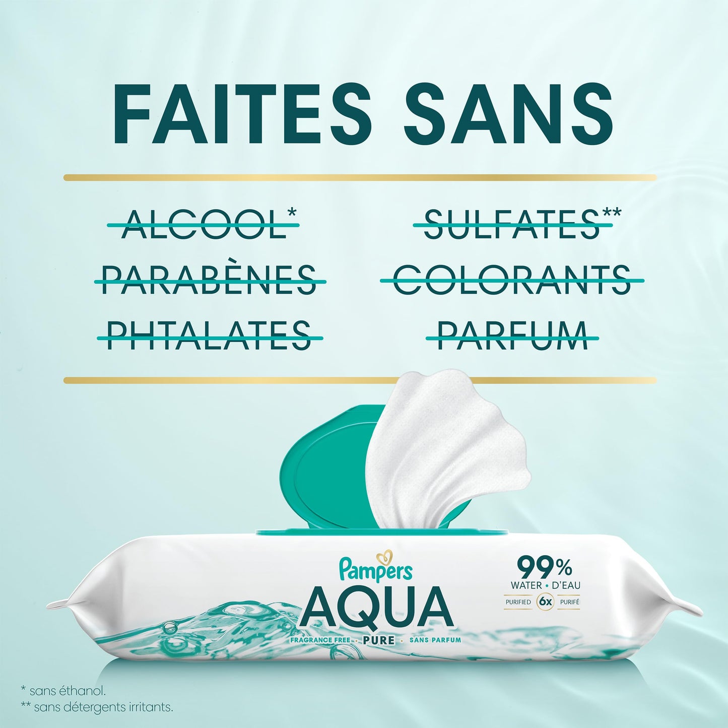 Pampers Aqua Pure Baby Wipes, 99% Water, Fragrance Free, 336 Baby Wipes Total (6X Flip-Top Packs) 🍁 All In One Marketplace Canada