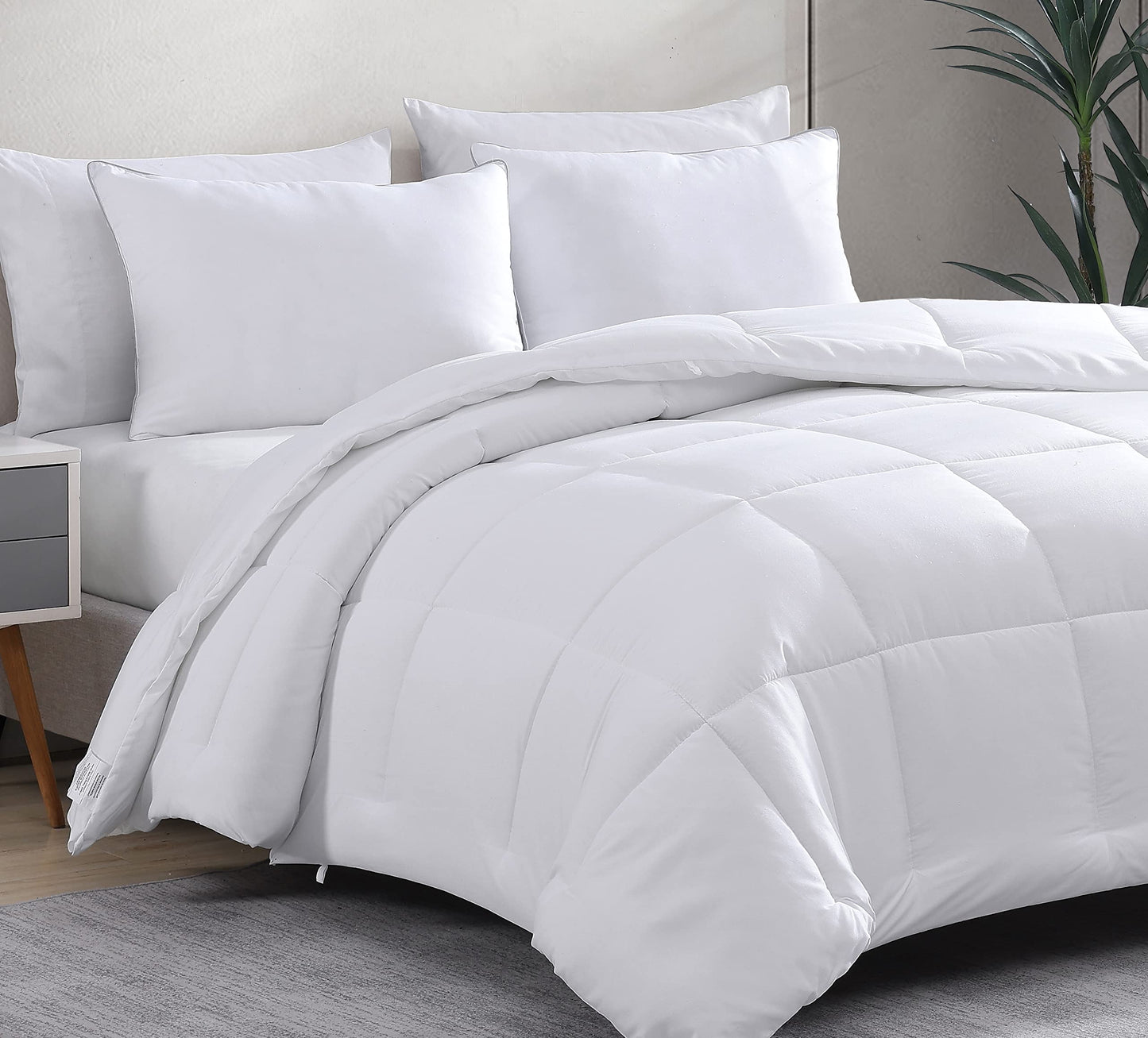 Comforter Queen Size - Down Alternative Hypoallergenic Duvet Insert, Ultra-Soft Microfiber, Box-Stitch Quilted with Corner Tabs, All Season, Machine Washable, 88x88 - White 🍁 All In One Marketplace Canada