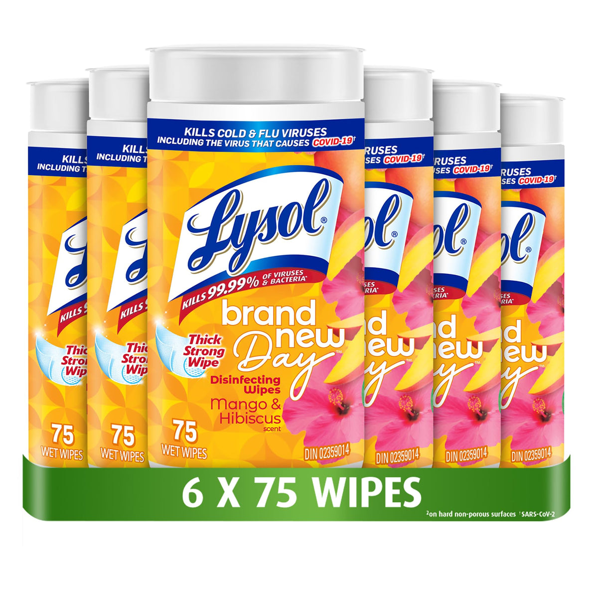 Lysol Disinfecting Wipes, Mango Hibiscus, Thick Strong Wipe, Kills 99.99% of Viruses & Bacteria, Bulk Pack of 6, 450 Count (6 x 75 count) 🍁 All In One Marketplace Canada