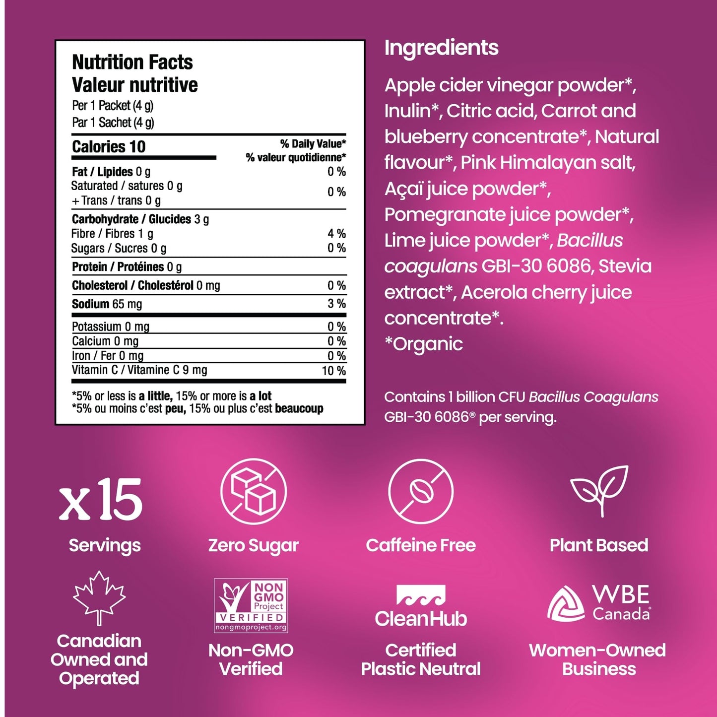 Blume SuperBelly Gut Health + Hydration, Daily Sugar Free Probiotics, Inulin Fiber, and Hydrating Minerals Powder Packets for Digestion Support - Açai Pomegranate, 15 Sticks 🍁 All In One Marketplace Canada