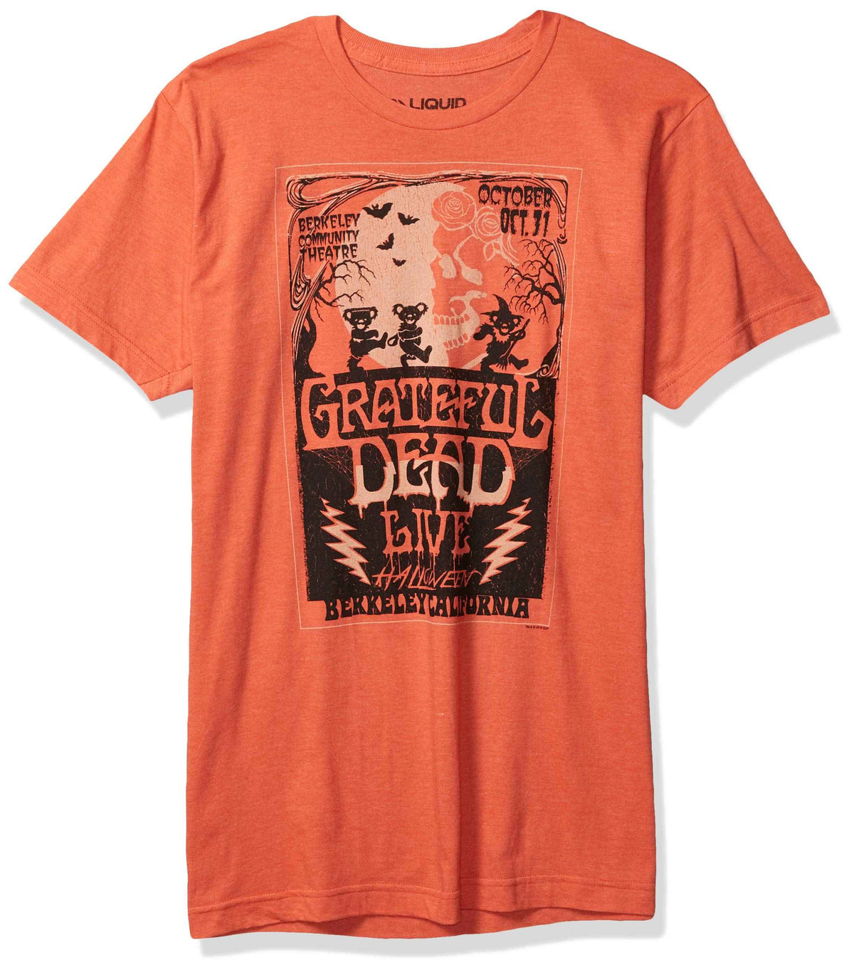 Liquid Blue Unisex Adult Grateful Dead Berkeley Moon Live Halloween Tee T Shirt, Orange, Large US