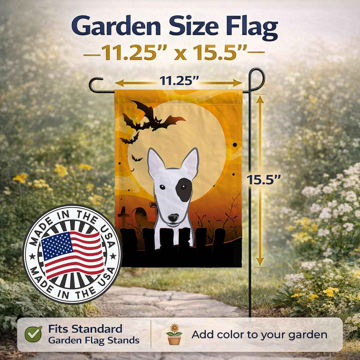Caroline's Treasures BB1767GF Halloween Bull Terrier Garden Size Flag, Small, Multicolor