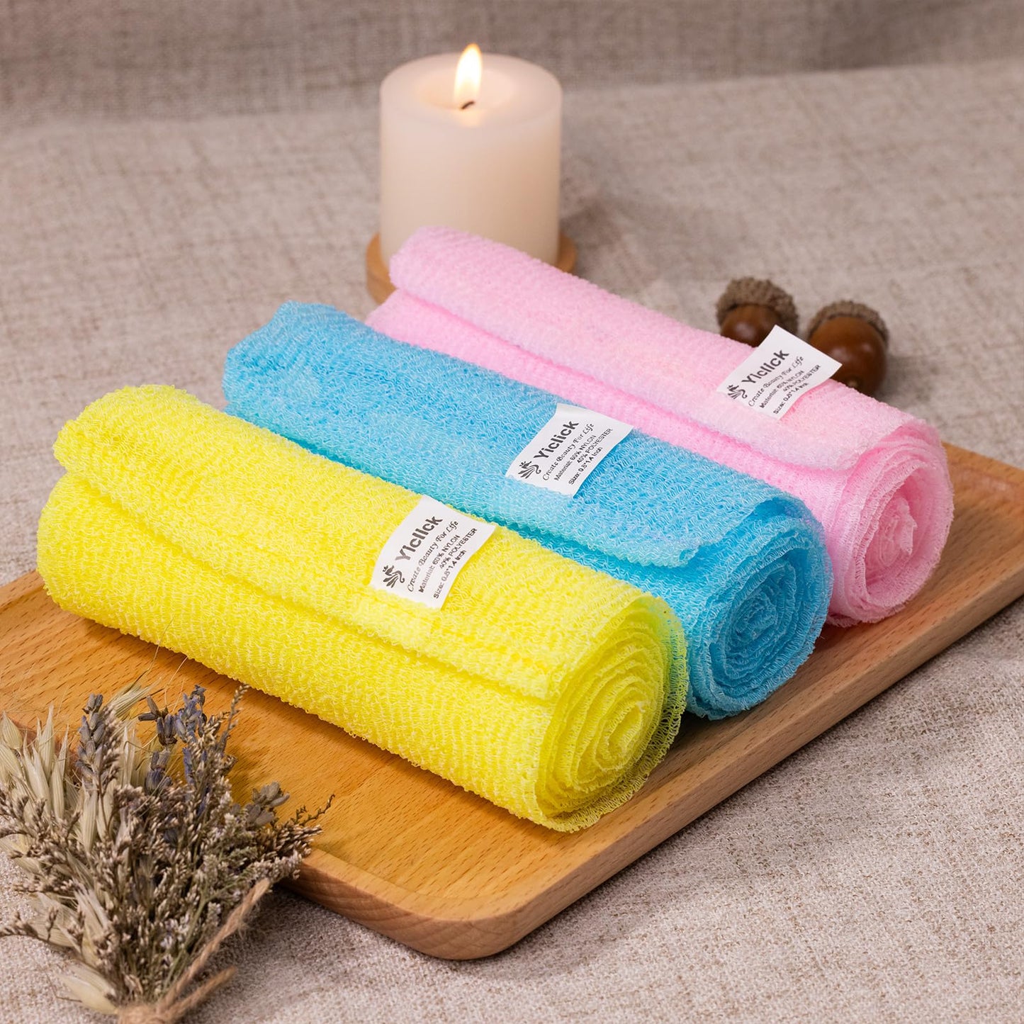 Yiclick Exfoliating Washcloth Towel, Exfoliating Body Scrubber, Back Scrubber Washer for Shower Bath, African Net Sponge Loofah Body Scrub Exfoliator, Exfoliating Cloth Brush Gloves (Blue+Yellow+Pink) 🍁 All In One Marketplace Canada