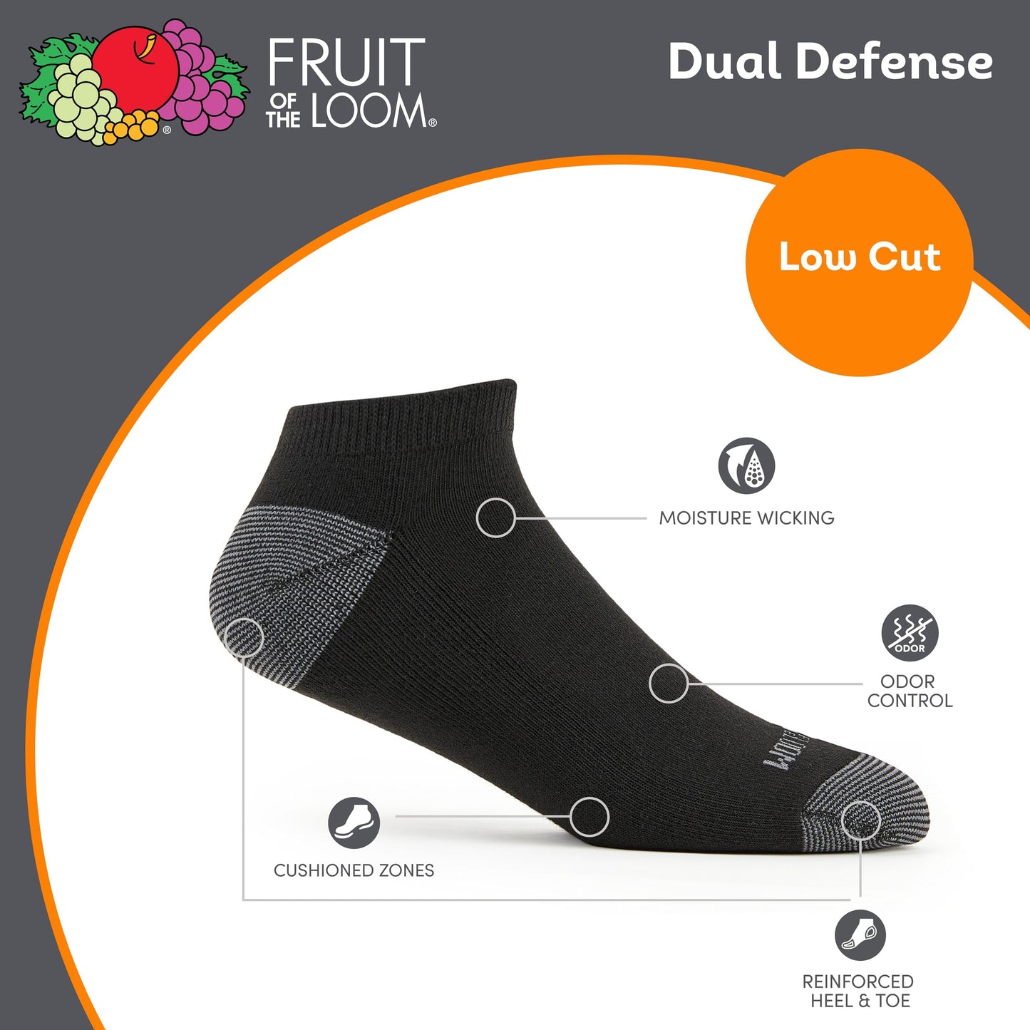 Fruit of the Loom Men's Dual Defense Low Cut Cushioned Moisture Wicking Socks (12 Pack), Black, Medium (6-12) 🍁 All In One Marketplace Canada