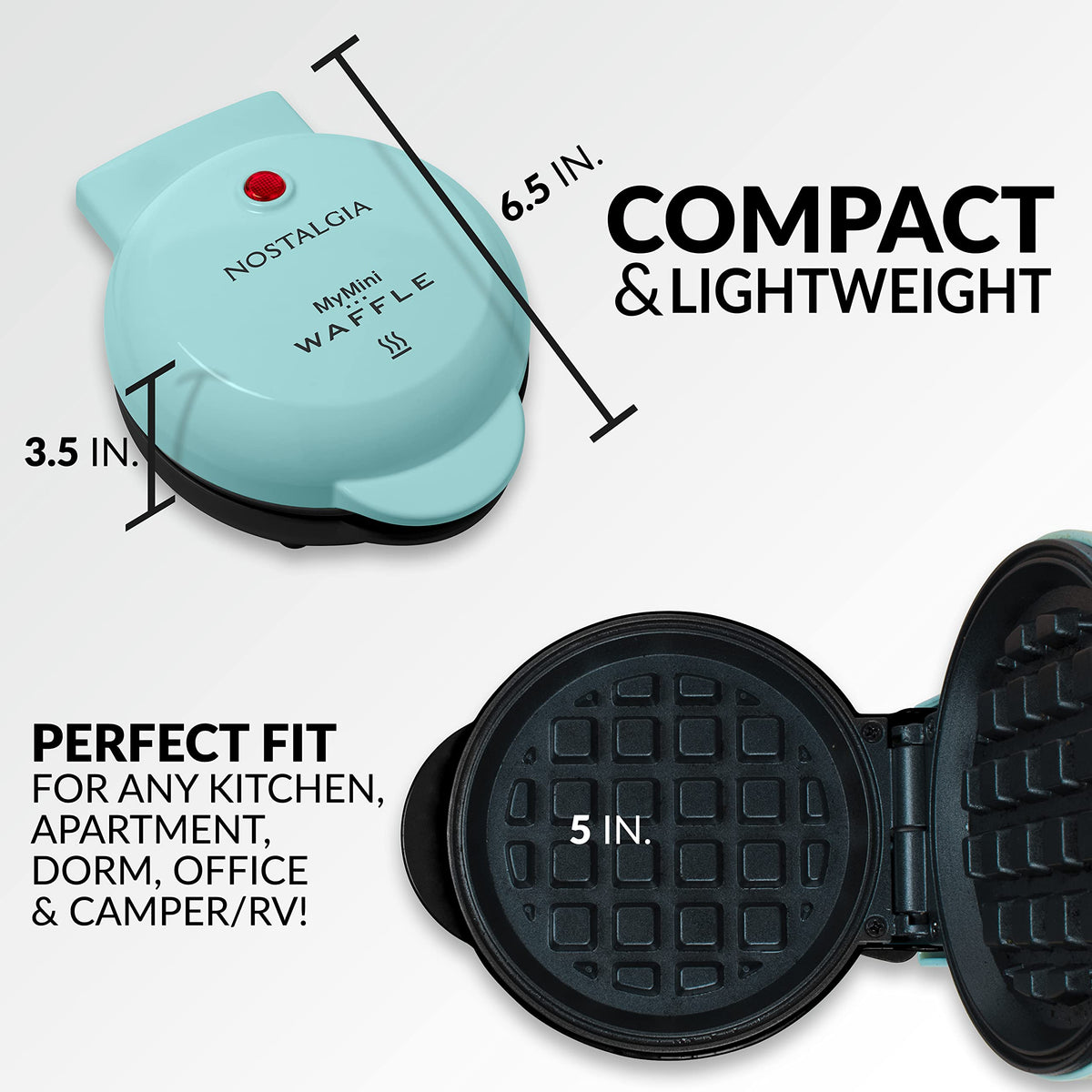 Nostalgia MyMini Personal Electric Waffle Maker, 5-Inch Cooking Surface, Waffle Iron for Hash Browns, French Toast, Grilled Cheese, Quesadilla, Brownies, Cookies, Aqua 🍁 All In One Marketplace Canada