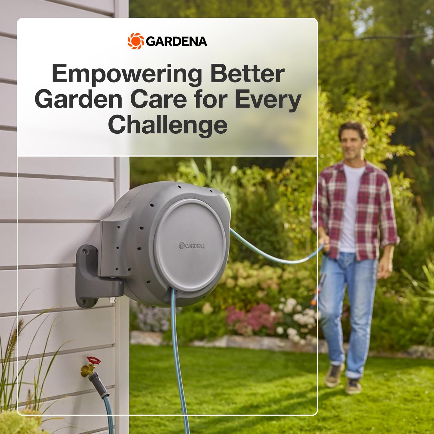 GARDENA 20505-80, 100 Foot Wall Mounted Retractable Reel with Hose Guide, Automatic retraction for Easy Watering,1/2" Hose. 🍁 All In One Marketplace Canada