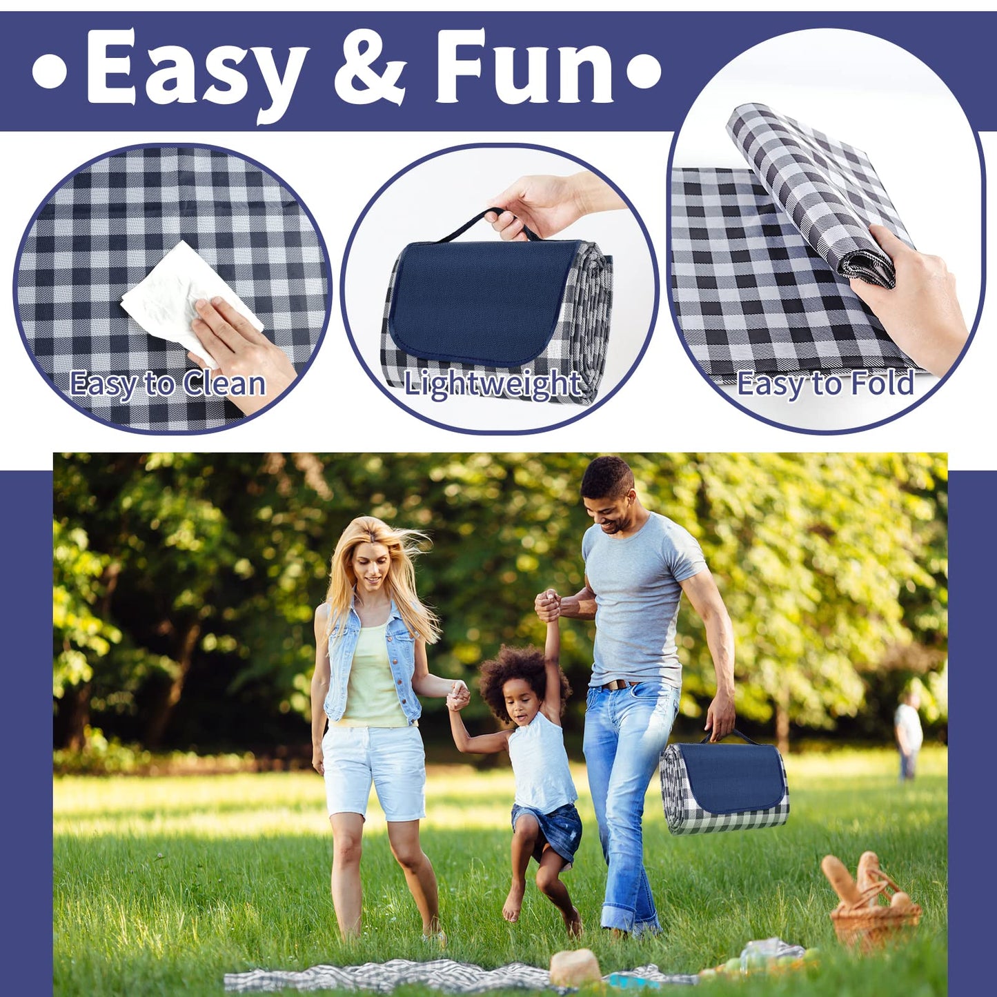 Extra Large Outdoor Picnic Blanket, 79"x79" Waterproof Picnic Mat, Sandproof Beach Blanket Portable Camping Blanket Lightweight for Park Beach Camping Courtyard (Dark Blue) 🍁 All In One Marketplace Canada